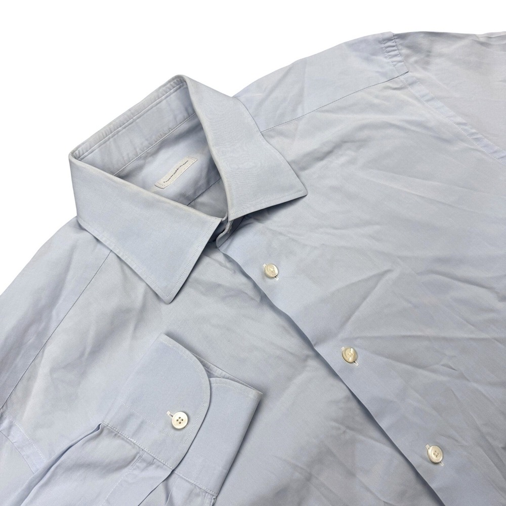 Ermenegildo Zegna Button Up Shirt Mens L Blue Regular Fit Long Sleeve Luxury